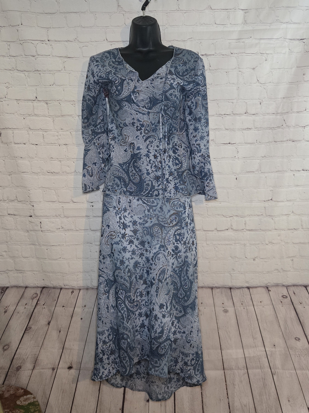 Y2K A.Byer Semi Sheer Blue Paisley Whimsygoth FairyGrunge 2pc Flare Asymmetrical